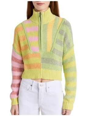NWOT STAUD Cropped Hampton Sweater in Pastel Multi